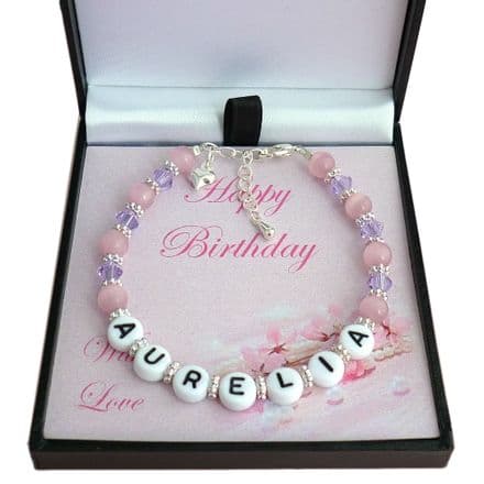 Personalised Bracelet for a Girl, Gift Boxed, Pink & Lilac