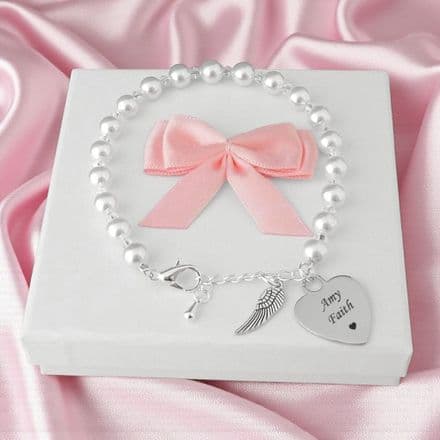 Personalised Bracelet with Pearls and Angel Wing Charm