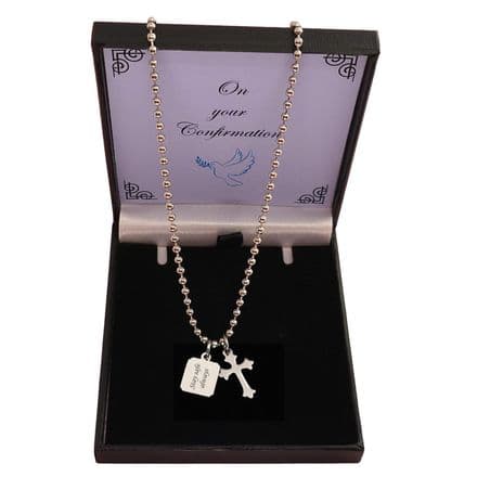 Personalised Confirmation Day Necklace for a Boy with a Cross Pendant