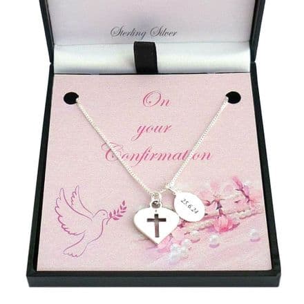 Personalised Confirmation Necklace with Cross in Heart, Sterling Silver