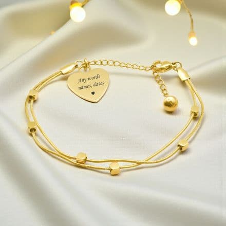 Personalised, Double Gold Chain Bracelet, Engraved for Women or Girls