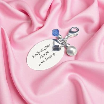 Personalised Engraved  Oval Charm, Crystal and Heart