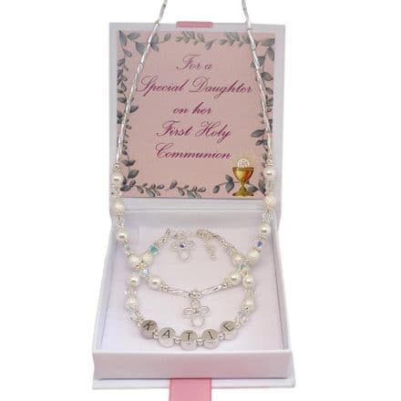 Personalised, First Holy Communion Day, Jewellery Set for Girls
