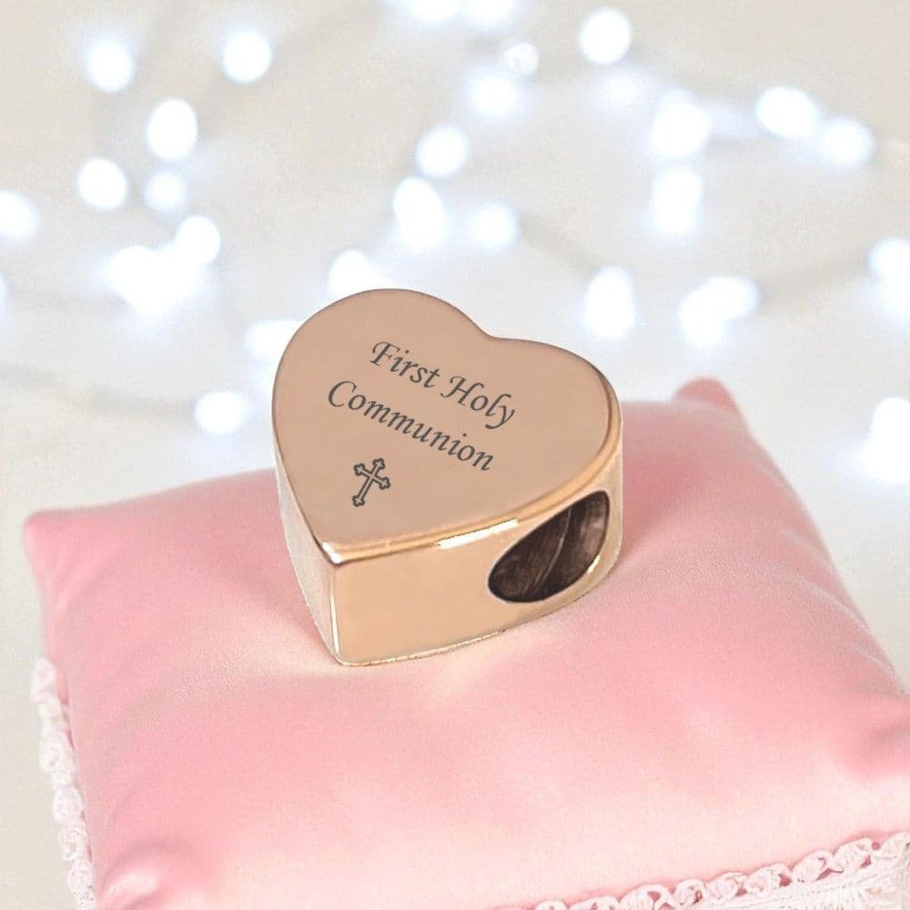 Personalised First Holy Communion Heart Bead, Rose Gold | Jewels 4 Girls