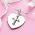 Personalised Heart and cross Necklace in Sterling Silver | Jewels 4 Girls