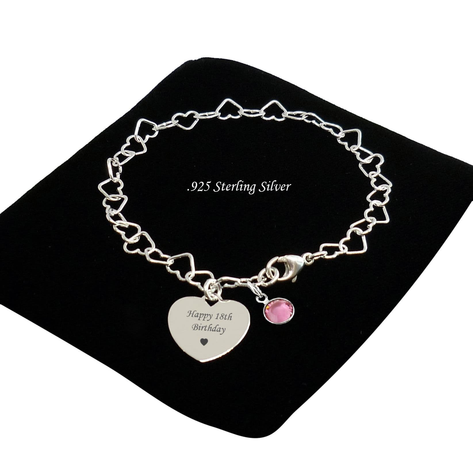 Sterling Silver Heart Name Bracelet Personalised Heart Link, Birthstone  Bracelet, 925 Sterling Silver