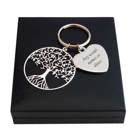 Personalised Keyring with Tree of Life and Engraved Heart