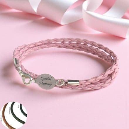 Personalised Leather Wrap Bracelet Pink, Brown or Black