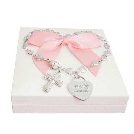 Personalised Multi Heart Link Chain Bracelet for First Holy Communion
