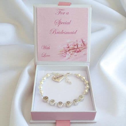 Personalised Name Bracelets with Bridesmaid Charm, Any colour, Girls