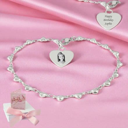Personalised Photo Engraved Heart Link Bracelet for a Woman or Girl