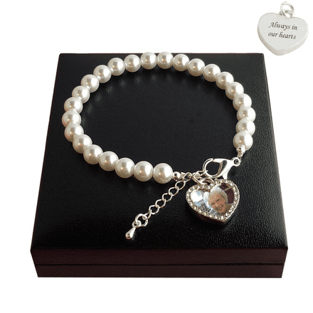 Personalised Photo, Pearl Bracelet, Free Engraving, Many Pearl Colours