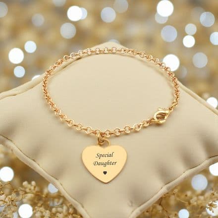 Personalised Rolo Chain Bracelet, 18k Gold Plated, Engraved Gift for Girls, Women