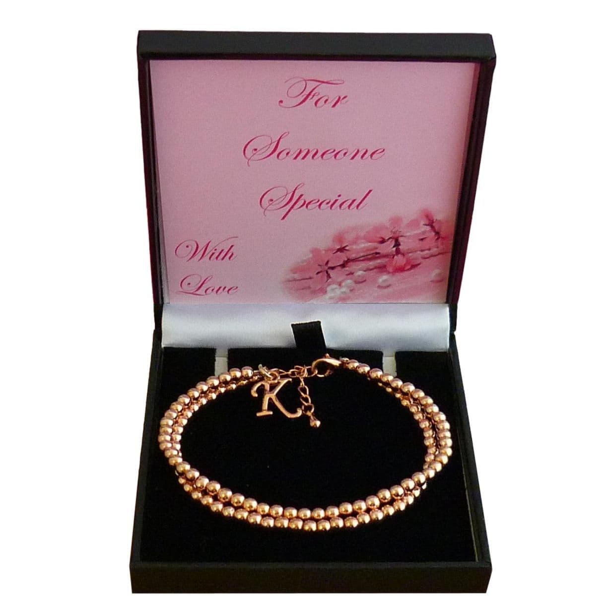 Personalised Rose Gold Bead Bracelet with Initial, Letter Jewels