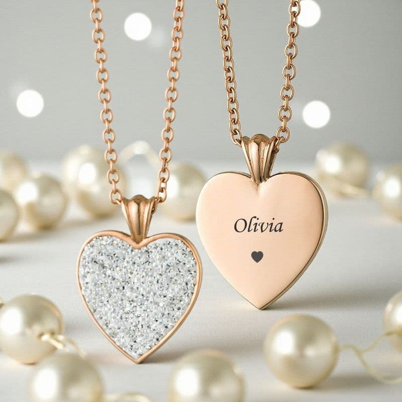 Personalised Rose Gold Heart Pendant with Multiple Crystals, Any Engraving | Jewels 4 Girls