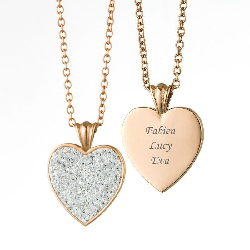 Personalised Rose Gold Heart Pendant with Multiple Crystals, Any Engraving | Jewels 4 Girls