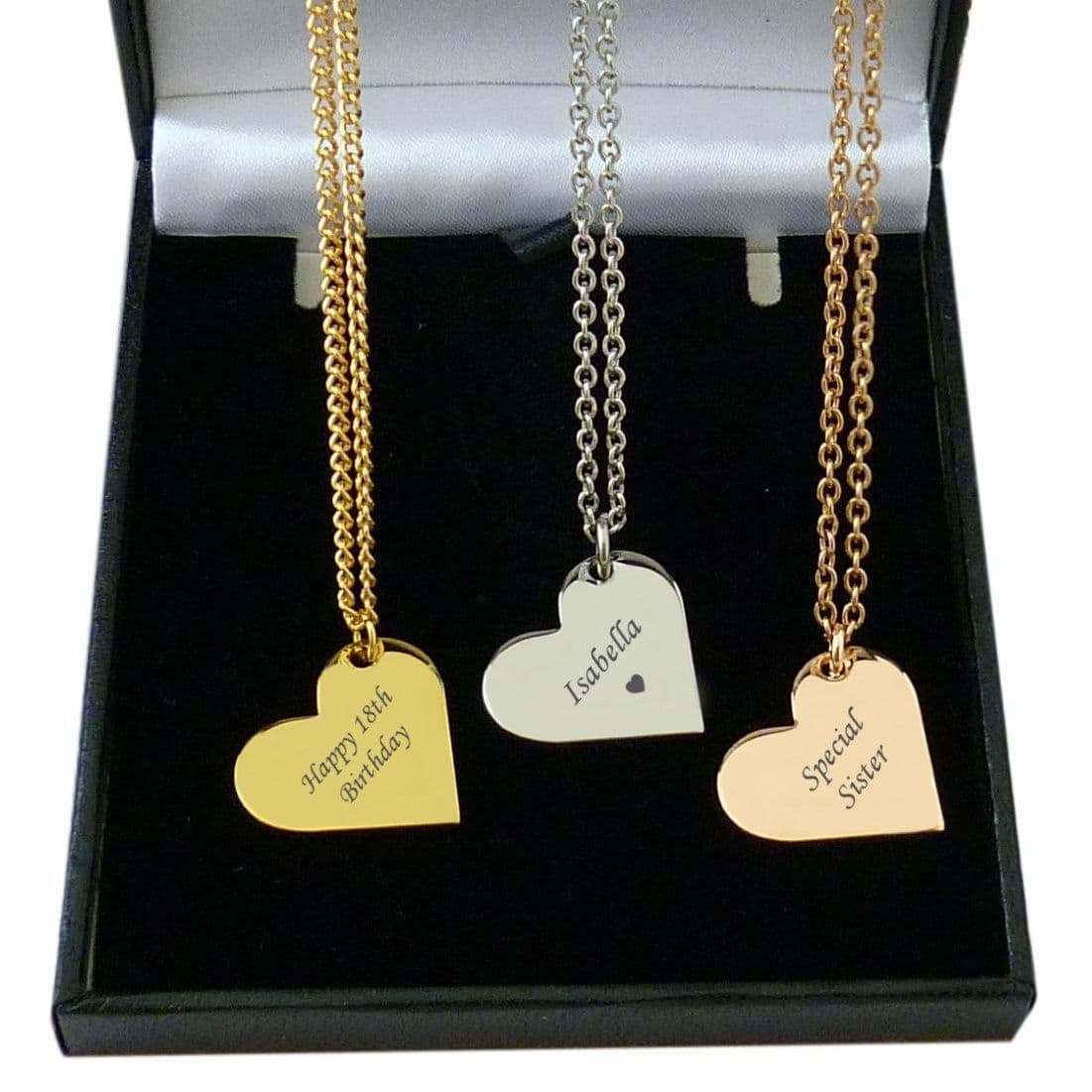 Personalised Side Hanging Heart Necklace with Engraving Jewels