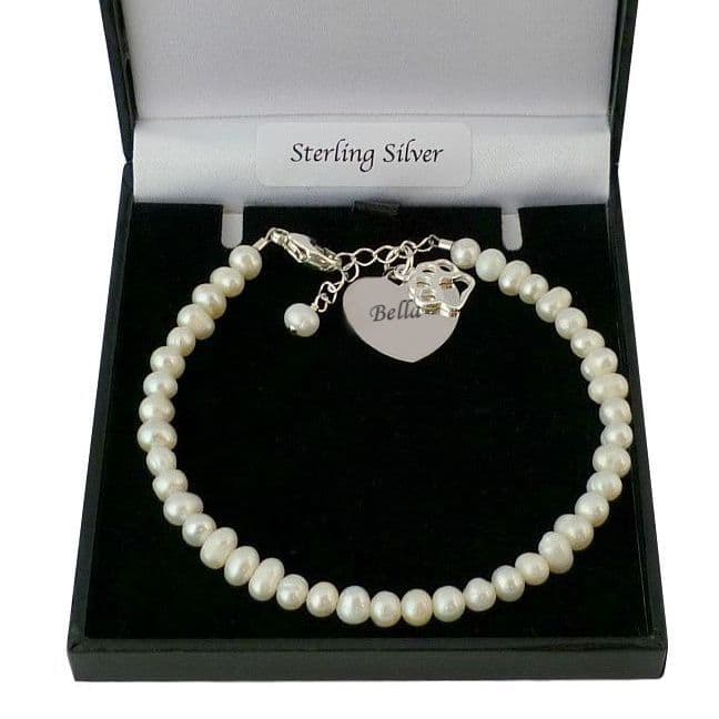 Personalised Silver and Pearl Bracelet with Paw Charm Jewels Girls