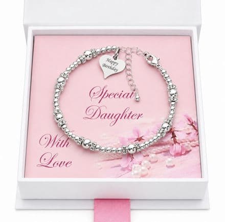 Personalised Silver Beads Bracelet in a Gift Box for Special Daughter