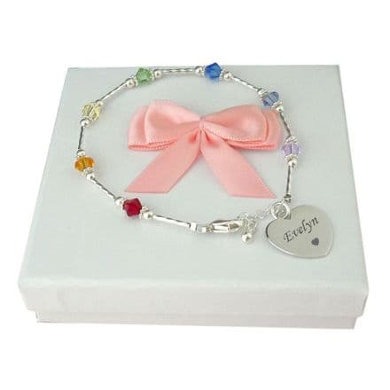 Personalised Silver Bracelet with Rainbow Colours