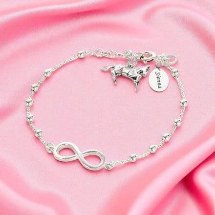 Personalised Silver Horse Bracelet with Engraving, Infinity Link