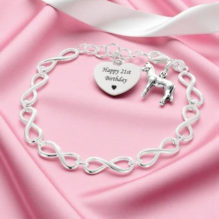 Personalised Silver Infinity Bracelet with Horse and Engraving