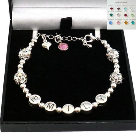 Personalised Sparkly Bracelet for Girls. Made with Any Name and Birthstone