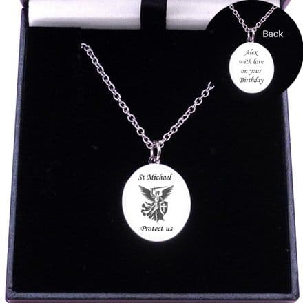 Personalised St Michael Necklace. Engraved Gift for Boy, Man, Woman