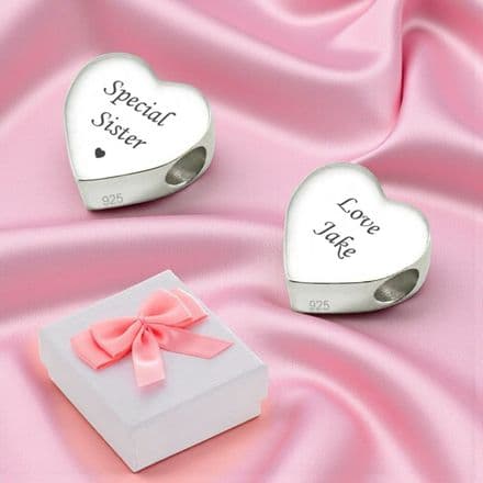 Personalised Sterling Silver Heart Charm Bead, Engraved