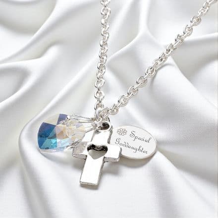 Personalised Tag Necklace with Crystal Heart & Cross