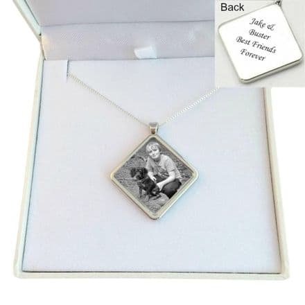 Photo Necklace with Diamond Pendant, Sterling Silver Chain