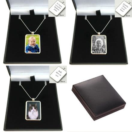 Photo Necklace with Engraving, Sterling Silver Chain