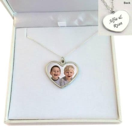 Photo Necklace with Heart Pendant, Sterling Silver Chain