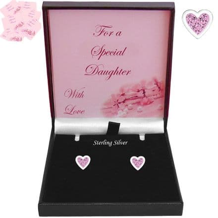 Pink and Silver Heart Earrings, 925 Silver, Gift Box for Granddaughter, Daughter, Niece...