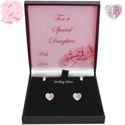 Pink and Silver Heart Earrings, 925 Silver, Gift Box for Granddaughter, Daughter, Niece...