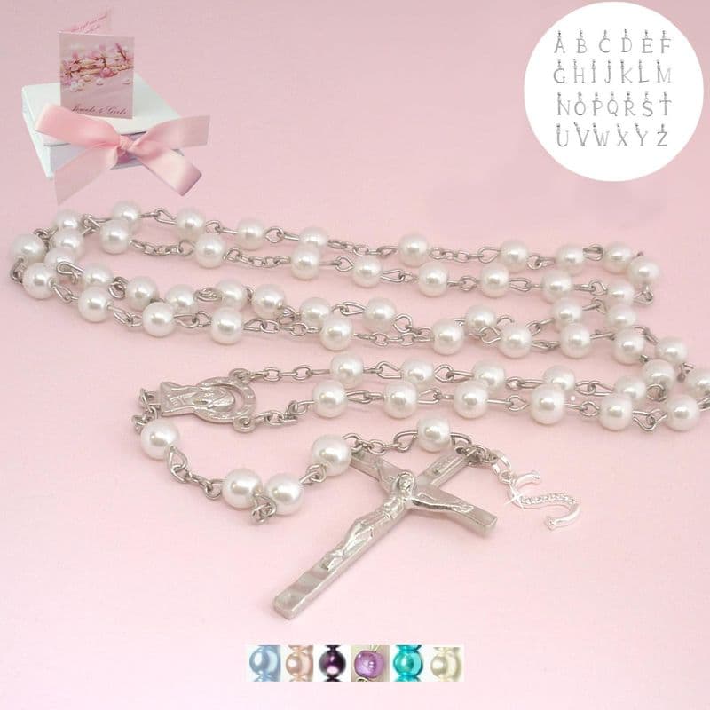 Rosary Beads, High Quality, Personalised with Any Sterling Silver Letter Charm, 6mm | Jewels 4 Girls