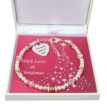 Rose Gold and Silver Tones Engraved Bracelet for Christmas