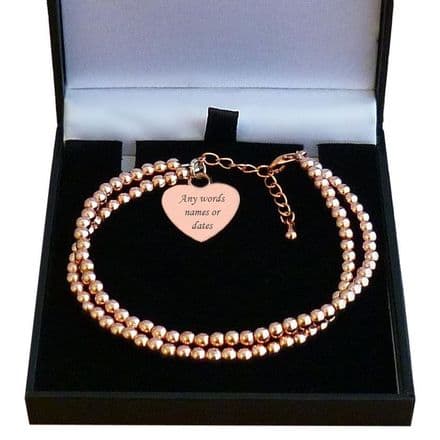 Rose Gold Beads Bracelet with Personalised Engraving