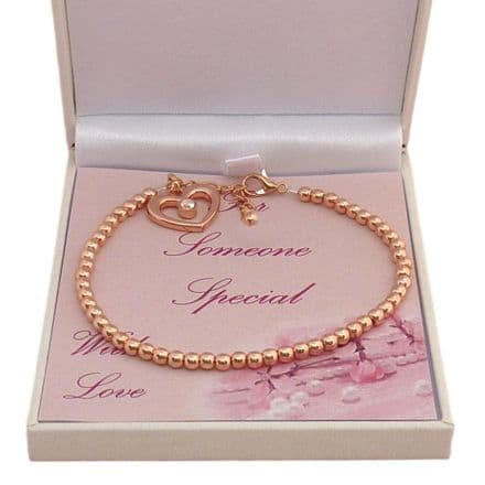 Rose Gold Bracelet with Heart for Daughter, Sister, Auntie etc
