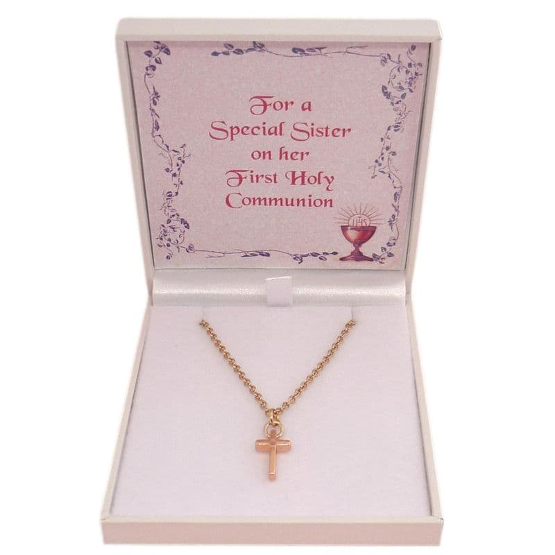 Rose Gold Cross Necklace for First Holy Communion | Jewels 4 Girls