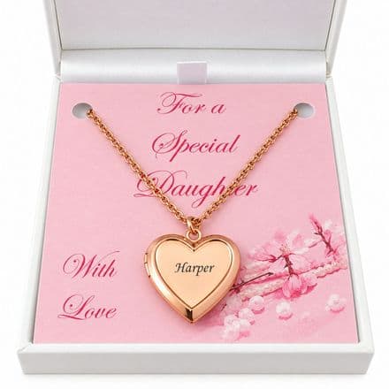 Rose Gold Heart Locket Necklace with Personalised Engraving