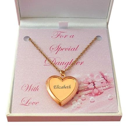Rose Gold Heart Locket Necklace with Personalised Engraving