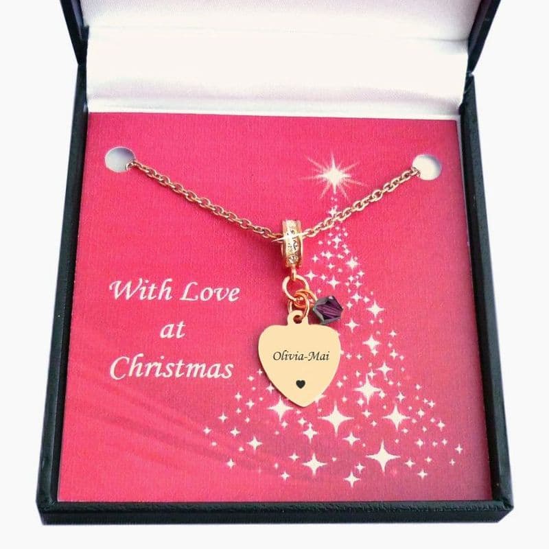 Rose Gold Necklace with Birthstone and Engraving for Christmas | Jewels 4 Girls