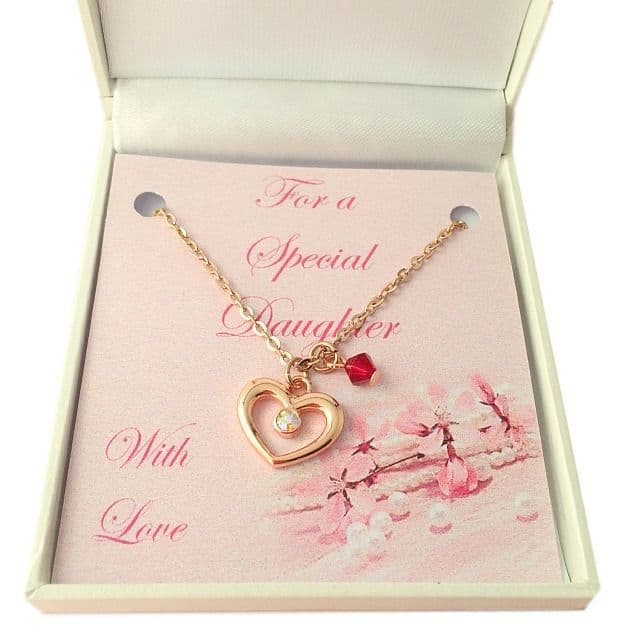 Rose Gold Necklace with Birthstone for Bridesmaid or Flower Girl