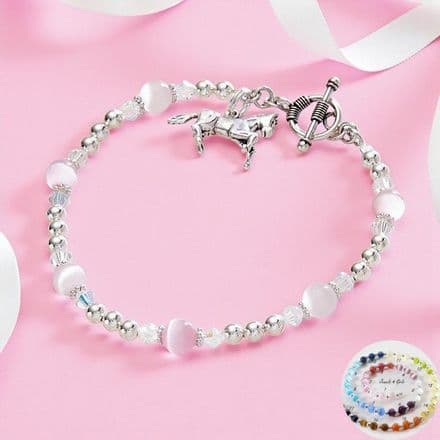 Running Horse Charm Bracelet Cats Eye and Silver