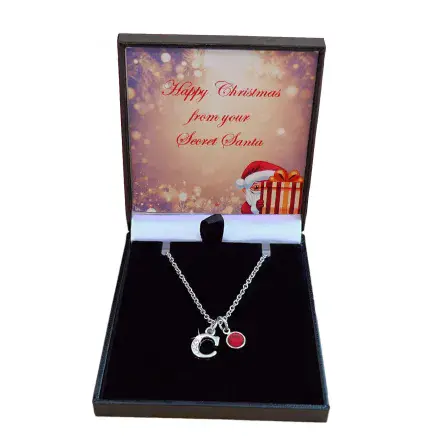 Secret Santa Gift. Birthstone and Silver Letter Necklace with Birthstone, Any Initial
