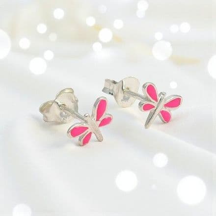Silver and Pink Dragonfly Earrings
