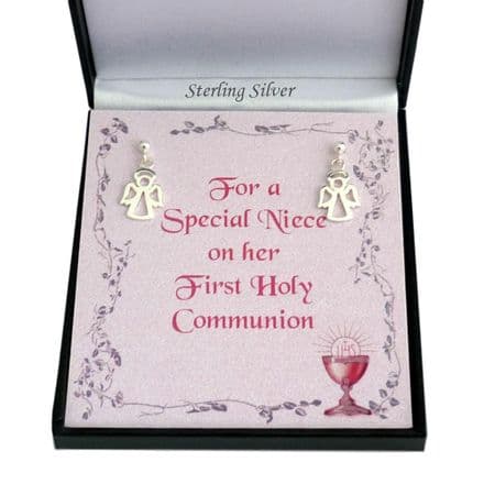 Silver Angel Earrings for First Holy Communion