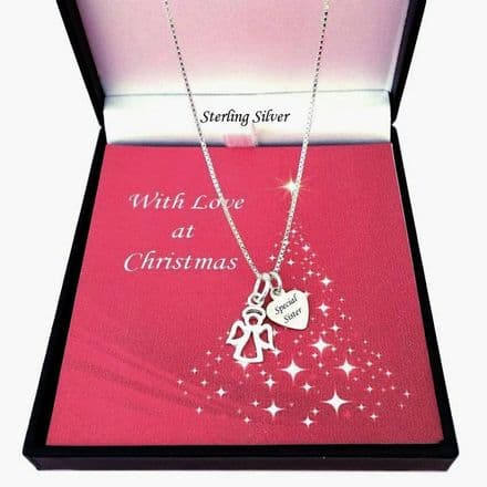 Silver Angel Necklace with Engraved Tag for Christmas