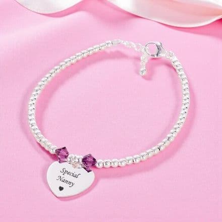 Silver Beads Birthstone Bracelet with Any Engraving